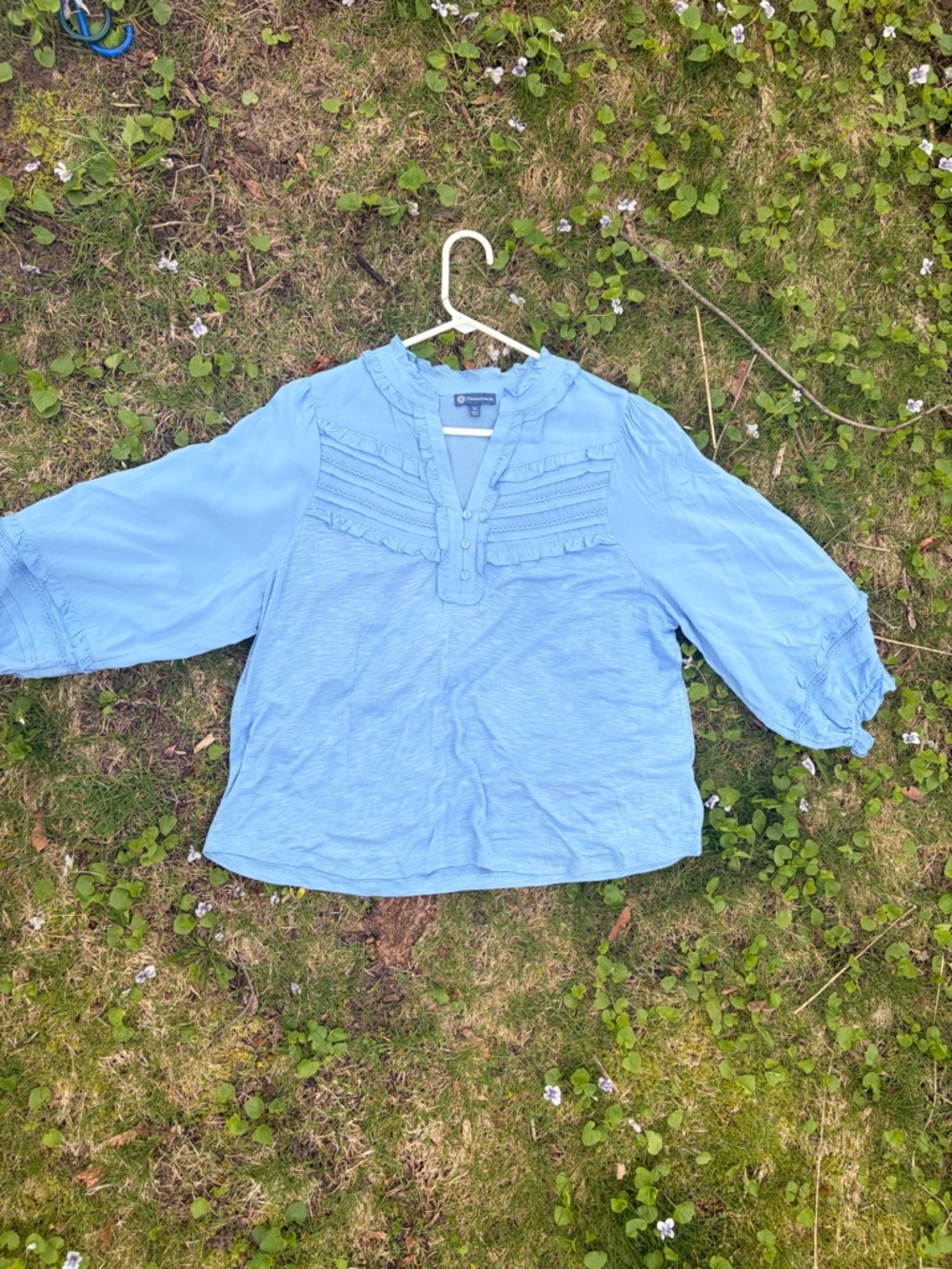 Democracy Light Blue Ruffle-Trim Peasant Blouse